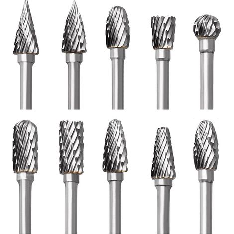 Hartmetall Frässtifte Set für Dremel, 10 Stück Holz Metall Fräser mit 1/8" Schaft für DIY-Holzbearbeitung, Schnitzen, Gravieren, Bohren, Metallbearbeitung