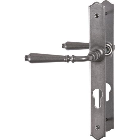 Brionne – Poignée de porte fenêtre 195 mm – Plaque étroite – Béquille double – Finition gris – Pour bois dur