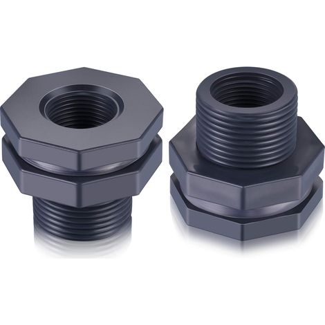 2 Stück PVC-Schottverschraubung für Regentonnen, Aquarien, Wassertanks (3/4 Zoll).
