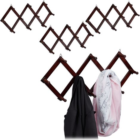 Garde-robe murale, lot de 4, en bois, tringle de garde robe, 10 crochets, stable, vestiaire, extensible, marron foncé (1/5)
