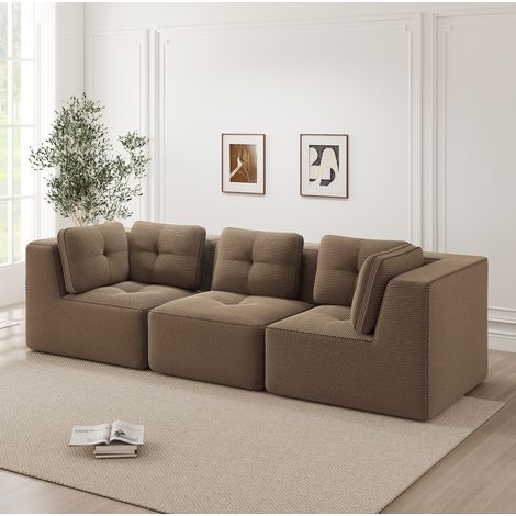 Divano angolare modulare 297x104x69 cm in tessuto a coste marrone, senza montaggio – MEUBLIV (1/5)
