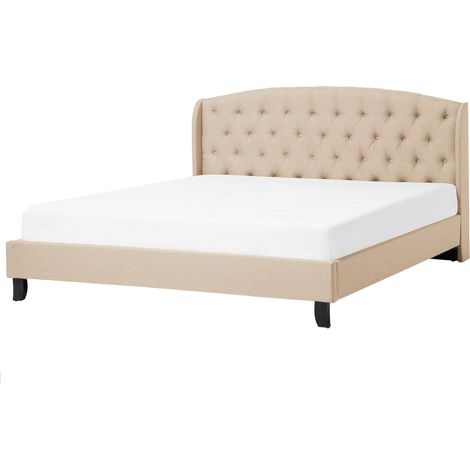 Letto Matrimoniale in Tessuto Beige Stile Chesterfield 160 x 200 cm Bordeaux