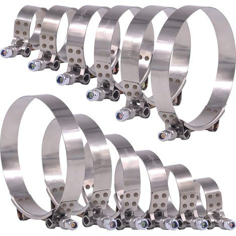 Ensemble de 12 colliers de serrage pour tuyau flexible en acier inoxydable avec raccord en T, avec raccord turbo, en 6 tailles, 32-116 mm (1/5)