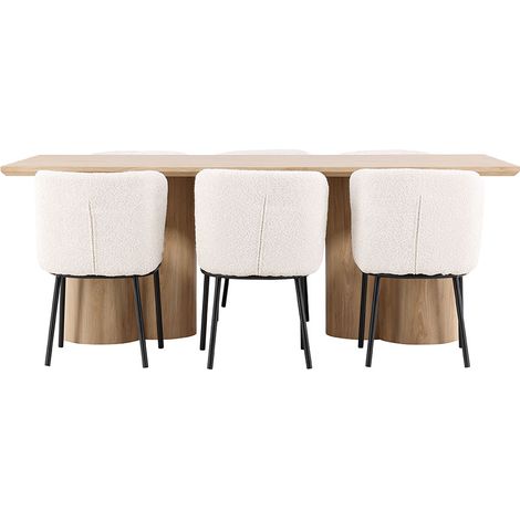 Olivia Essgruppe Tisch 100x210cm und 6 Boucle Stühle natur.