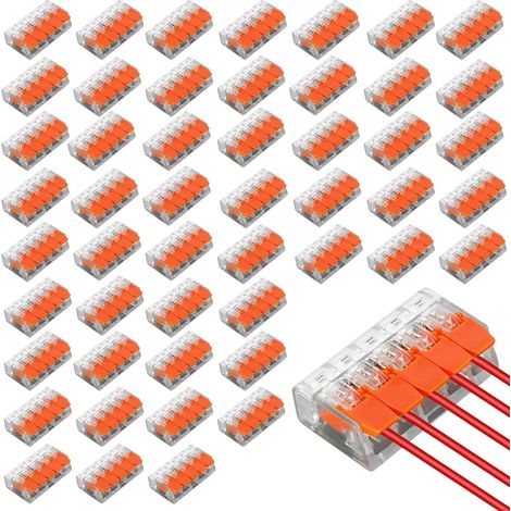 50 pcs Bornes de Connexion Électrique 4.0 mm², Connecteur Electrique 5 Entrées, Compacts Rapide Cosses, Transparent Modèle Compact (1/5)