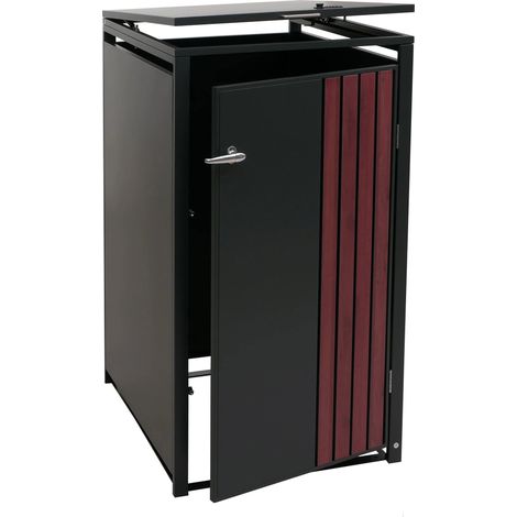 Abri pour poubelle coffre pour poubelle avec couvercle 122 x 68 x 84 cm en métal anthracite aspect bois foncé 040009353