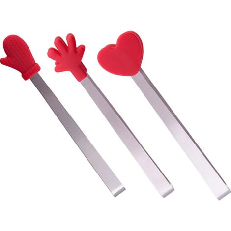 Mini Pinces à Sucre en Silicone et Acier Inoxydable 3 Pièces Rouges (1/5)
