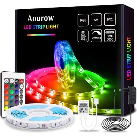 Bande LED, 12V, 5m, RGB, télécommande, pour la décoration de meubles, téléviseurs, étagères et environnements intérieurs.-AquaForge (1/5)