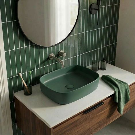 Ceramia PixL 49,5 x 37 x 13,5 cm lavabo da appoggio Infinitio, senza troppopieno, verde opaco (CEPX4937GEM) (1/5)
