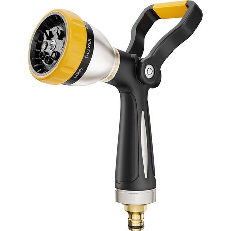 Garden Firefighter Style Spray Gun 8 Adjustable Models Metal Multifunctional Sprayer with Controllable Water Flow Car Wash Yard Cleaning Yellow (1/5)