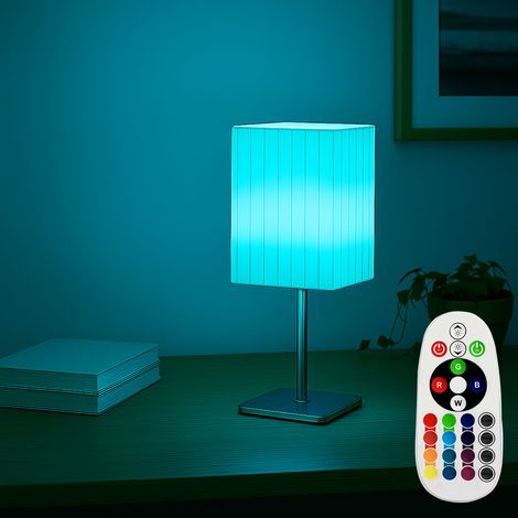 Wohn Ess Zimmer Tisch Lampe weiß dimmbar Fernbedienung Textil Lese Leuchte Chrom im Set inkl RGB LED Leuchtmittel