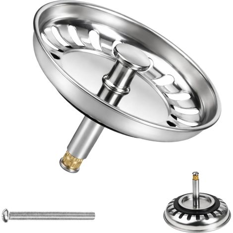 Bonde Evier Cuisine 82 mm avec 2 Tiges Acier Inoxydable, Bouchon Evier Cuisine 82mm, Bouchon évier INOX, Filtre Les Déchets Alimentaires et évite Les Bouchons (1/5)