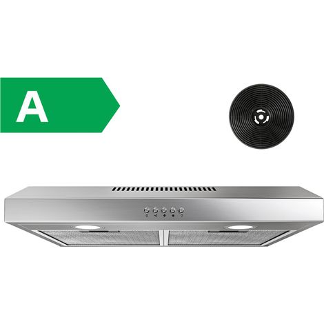 FIREGAS campana extractora 60 cm, con motor sin escobillas, 3 velocidades, 250 m³/h, iluminación LED, filtro de carbón incluido, evacuación y reciclaje, acero inoxidable [Clase de eficiencia energétic