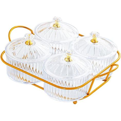4 pièces plateau d'apéritif divisé, compartiments avec couvercles, design nordique élégant, pour collations et fruits secs, usage maison et réception (1/5)