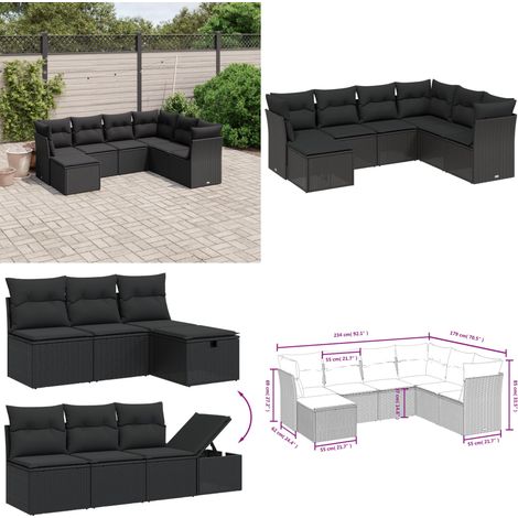 7-tlg. Garten-Sofagarnitur mit Kissen Schwarz Poly Rattan - Gartensortiment - Outdoor Möblierung - Gartenmöbelset - Lounge Set - Rattan Sofa - Home & Living (1/5)