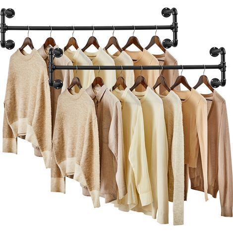 Portemanteaux Muraux, Lot de 2, 30 x 112 x 29,3 cm, Barres de Suspension, Imitation Tuyau, Style Industriel, Charge 60 kg, Noir (1/5)
