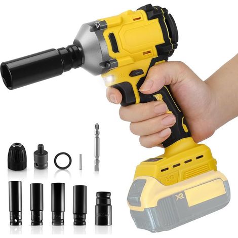 Clé d'impact sans fil, pistolet d'impact sans brosse 600Nm compatible avec Dewalt 21V, pilote d'impact électrique 3 vitesses de réglage et 12 accessoires (sans batterie) (1/5)