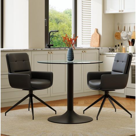 Ensemble table et chaises de salle à manger ronde en verre trempé noir HAVRYA (1/5)