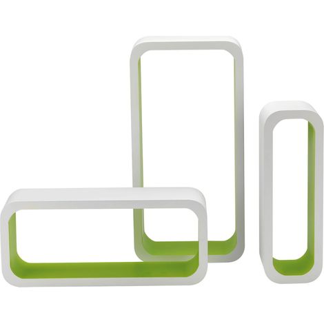 Set 3 Pièces Étagère Rectangulaire Courbe en MDF Bicolore, Blanc/Vert (1/3)