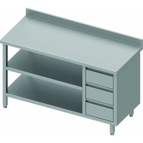 Table Inox 3 Tiroirs & 2 Etagères à Gauche - Gamme 700 - Stalgast