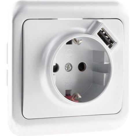 Prise encastrée Schuko 16A + USB A - Gris - Antaria - Zenitech (1/5)