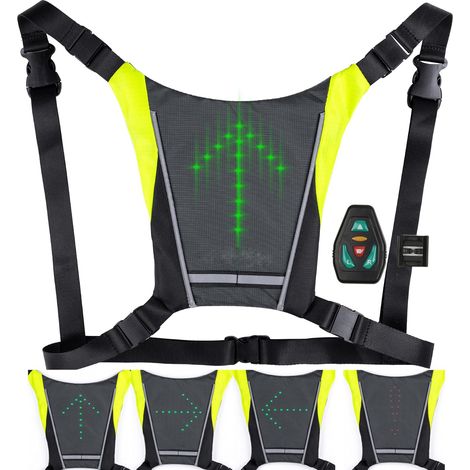Gilet da ciclismo con paillettes. Gilet LED 2 in 1 migliorato. Tracolla regolabile. Batteria ricaricabile con autonomia da 4 a 15 ore. Telecomando wireless impermeabile.