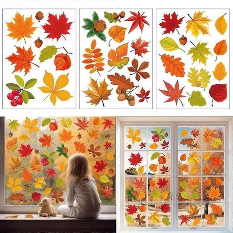 Stickers de fenêtre d'automne pour le salon - Décoration automnale et de Thanksgiving (1/4)