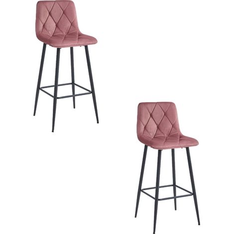 Valora 2 Taburetes de Bar KODA Terciopelo Rosa Patas Negras (1/5)