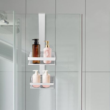 Mensola doccia appendibile in acciaio inossidabile, mensola doccia a 2 piani, scaffale bagno argento (1/5)