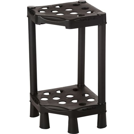 Estante porta escobas esquinero de 2 niveles hecho en polipropileno, 290 x 290 x h 665 mm, modular hasta 360 °, para fijar a la pared. (1/5)