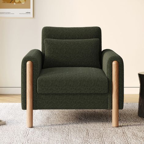 Fauteuil moderne vert avec accoudoirs et coussin épais, siège confortable pour salon ou chambre (1/5)