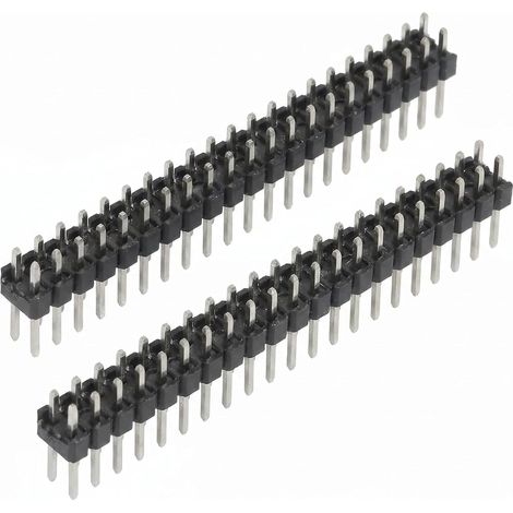 Pack of 20 Male 2x20 Pin Strips, 2.54 mm Pitch Standard, Straight Double Row Connector for Raspberry Pi and Breadboard, Robust Pins for Stable Soldering on Printed Circuit Boards (1/5)