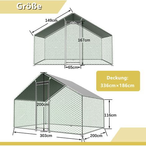 Enclos d'extérieur pour petits animaux 3x2x2 m en acier galvanisé avec bâche PE imperméable et serrure de sécurité (1/5)