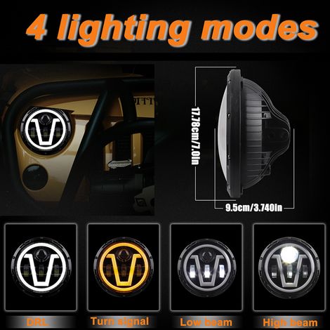 Faro LED para motocicleta de 12V/24V de 7'' en forma de V con intermitentes, luces de circulación diurna (DRL), luz de cruce/carretera, compatible con Jeep Wrangler JK JKU CJ LJ TJ, Hummer H1 H2.