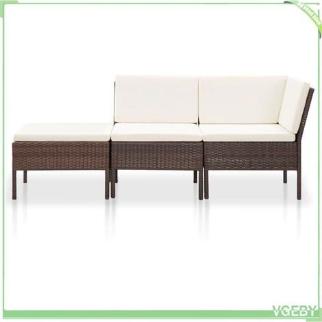 Salon de jardin 3 pcs - FAFEICY - 48959 - Résine tressée marron - Cadre acier enduit - Coussins crème (1/5)