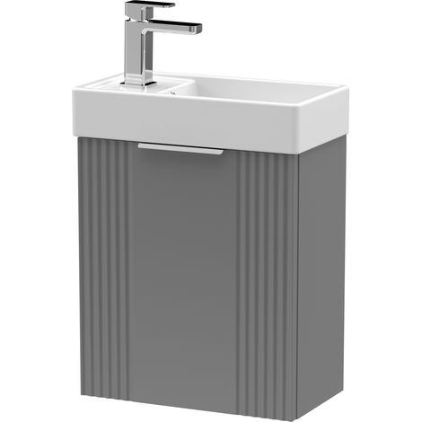 Nuie Deco Compact Wall Hung 1-Door Vanity Unit with Basin 400mm Wide - Satin Grey (1/5)