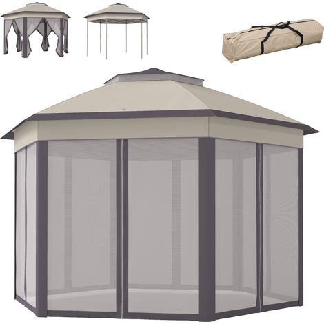 Tente pliante 4 x 3,4 m avec double toit, 6 moustiquaires amovibles et sac de transport anti-UV, marron et beige (1/5)