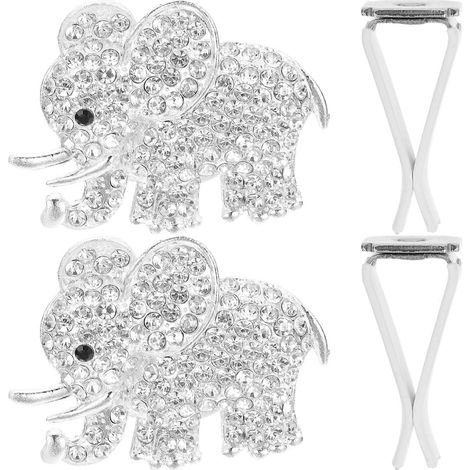 Lot de 2 clips de fixation pour grille d'aération de voiture en forme d'éléphant en cristal, accessoires de voiture-5.2X4.8X4CM-Silver (1/3)