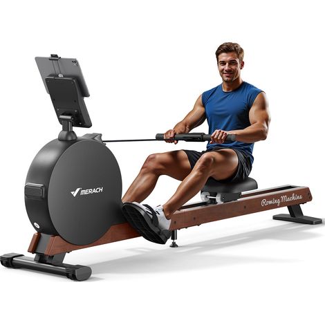 Rameur Magnétique Auto-Alimenté - 16 Niveaux - APP Exclusive/BLUETOOTH - Écran LED - 180 kg - Résistance Max 60 kg-bois FSC - MERACH (1/5)