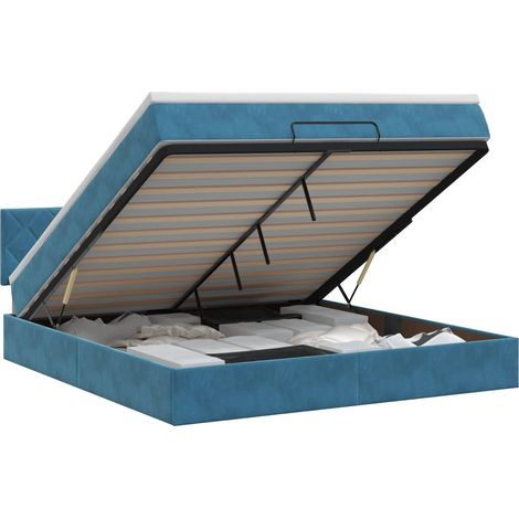 Lit ottoman avec matelas Bleu foncé 140 x 200 cm Velours vidaXL (1/5)