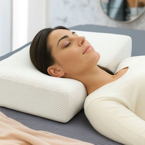 Oreiller Anti Rides Anti-Âge Inphysio Oreiller Ergonomique Cervical Memoire de Forme Sommeil sur le Côté et sur le Dos 65x41x11 cm