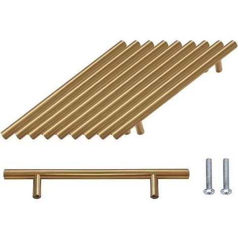 10 piezas de tiradores dorados para muebles de cocina, en acero inoxidable, con distancia entre agujeros de 128 mm, incluye 20 tornillos de instalación (1/4)