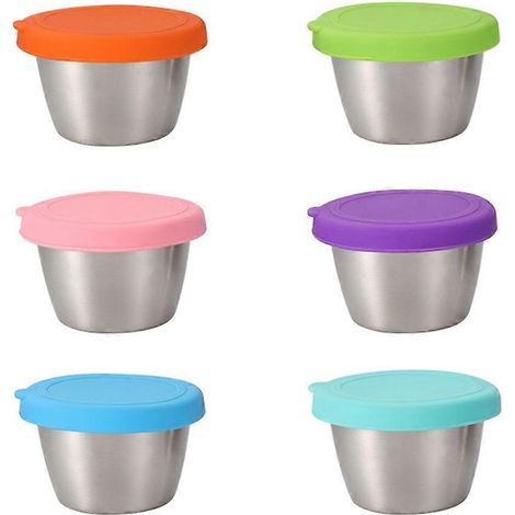 Lot de 6 bols mélangeurs en acier inoxydable de 70 ml de diamètre, bols gigognes en métal avec couvercles hermétiques colorés et fonds antidérapants (1/5)
