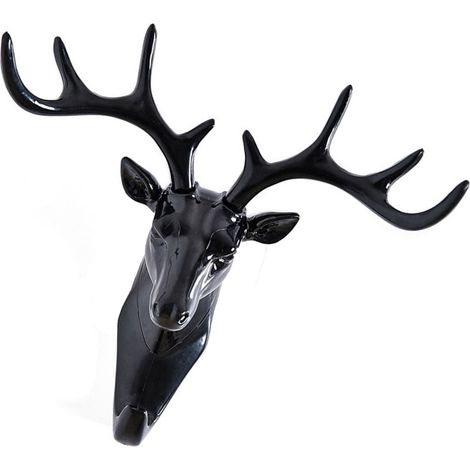 Porte-clés mural Portemanteau décoratif tête de cerf 3D Plastique noir pour salon et chambre (1/5)