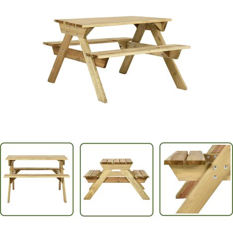The Living Store Table de pique-nique et bancs 110x123x73cm Bois de pin imprégné - Table De Pique-nique - Table En Bois - Mobilier De Jardin - Ensemble Table Banc - Jardin (1/5)