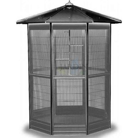 Suinga – Volière galvanisée octogonale 150 x 235 cm – Cage pour perroquets, canaris, calopsittes – Fabriquée en Espagne – Toit gris