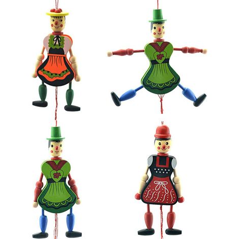 4 marionnettes à ficelle en bois, jouets amusants pour enfants, décorations murales colorées (1/5)