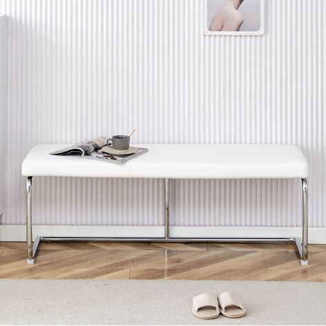 Banco para comedor, recibidor y dormitorio, de metal y PU blanco (1/5)