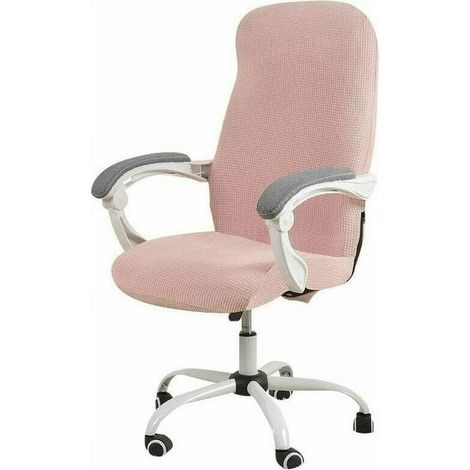 Fauteuil de bureau rose extensible jacquard imperméable, housse de chaise ordinateur taille M