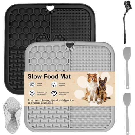 2 Tapis De Léchage, 20x20 Cm Silicone Sans Bpa, Avec Ventouses Pour Bain Et Toilettage Chien Chat